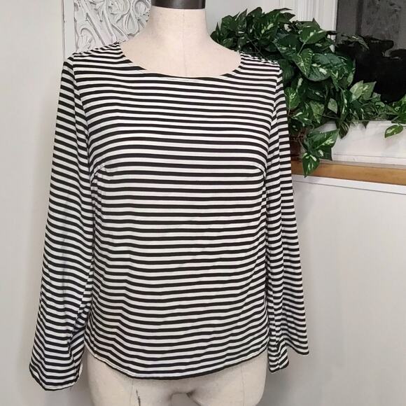 Calvin Klein Black & White Striped Pullover Roll Tab Sleeve Blouse Size XS - Picture 13 of 13